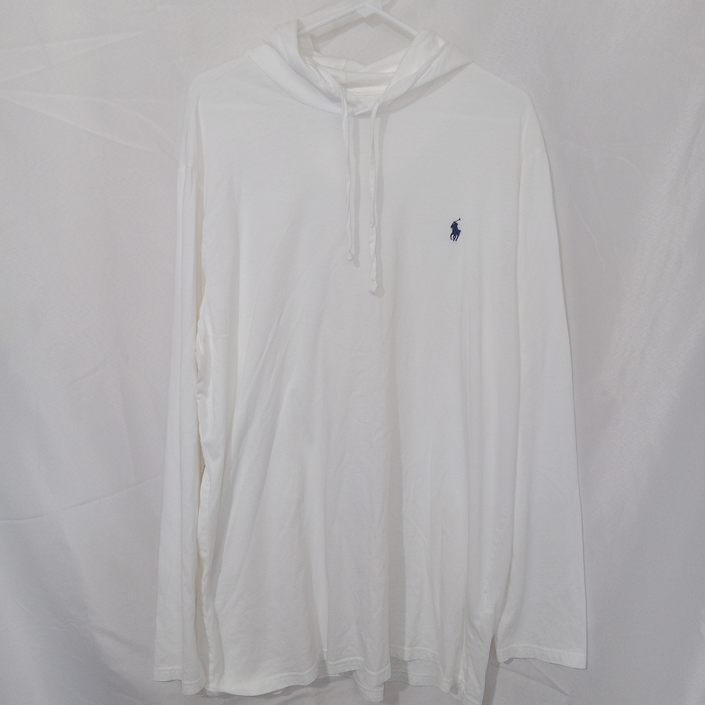Polo Ralph Lauren Men's Hooded T-Shirt White Size LT Blue Pony LS Preppy - Picture 2 of 12